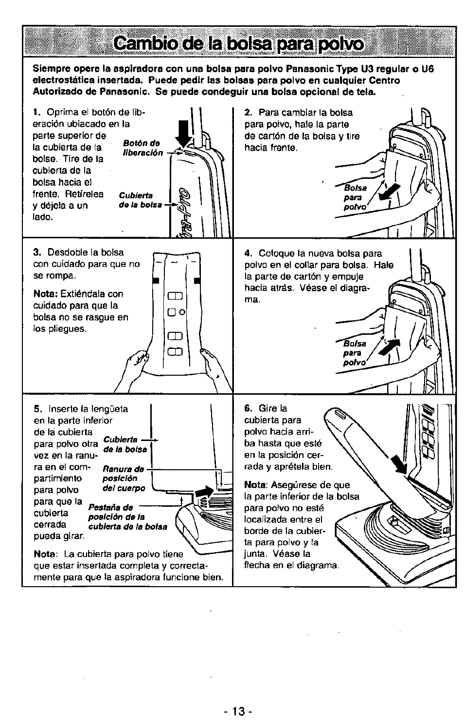 C^bio cte la bolsa para polvo | Panasonic Ultra Pro MC-V300 User Manual | Page 33 / 40