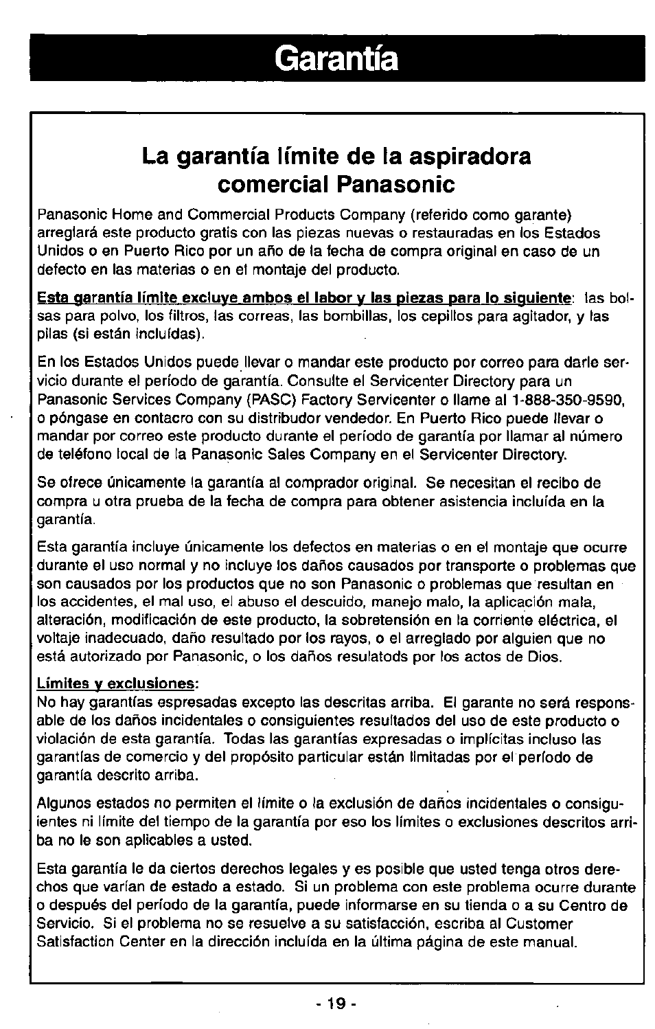 Garantía, Garantia | Panasonic Ultra Pro MC-V300 User Manual | Page 39 / 40