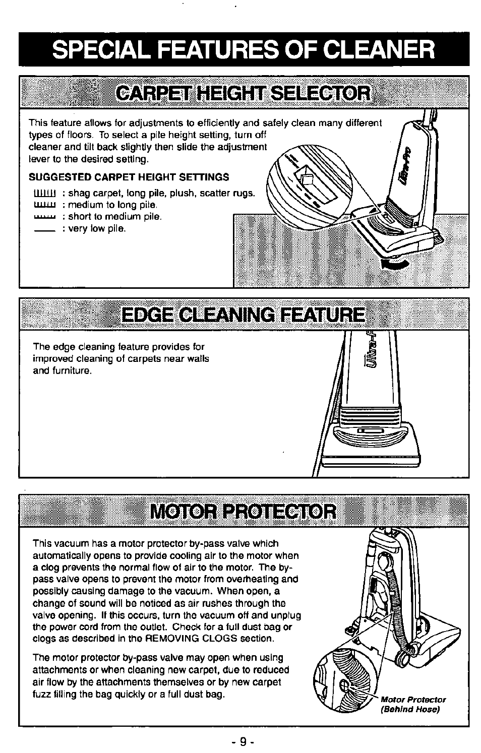 Special features of cleaner, Edge cleanif 4g feature, M©it®rrr0tecplr | Panasonic Ultra Pro MC-V300 User Manual | Page 9 / 40