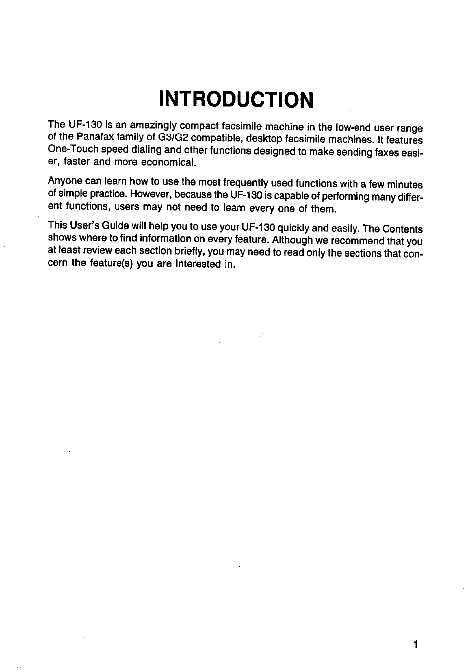 Introduction | Panasonic Panafax UF-130 User Manual | Page 2 / 72