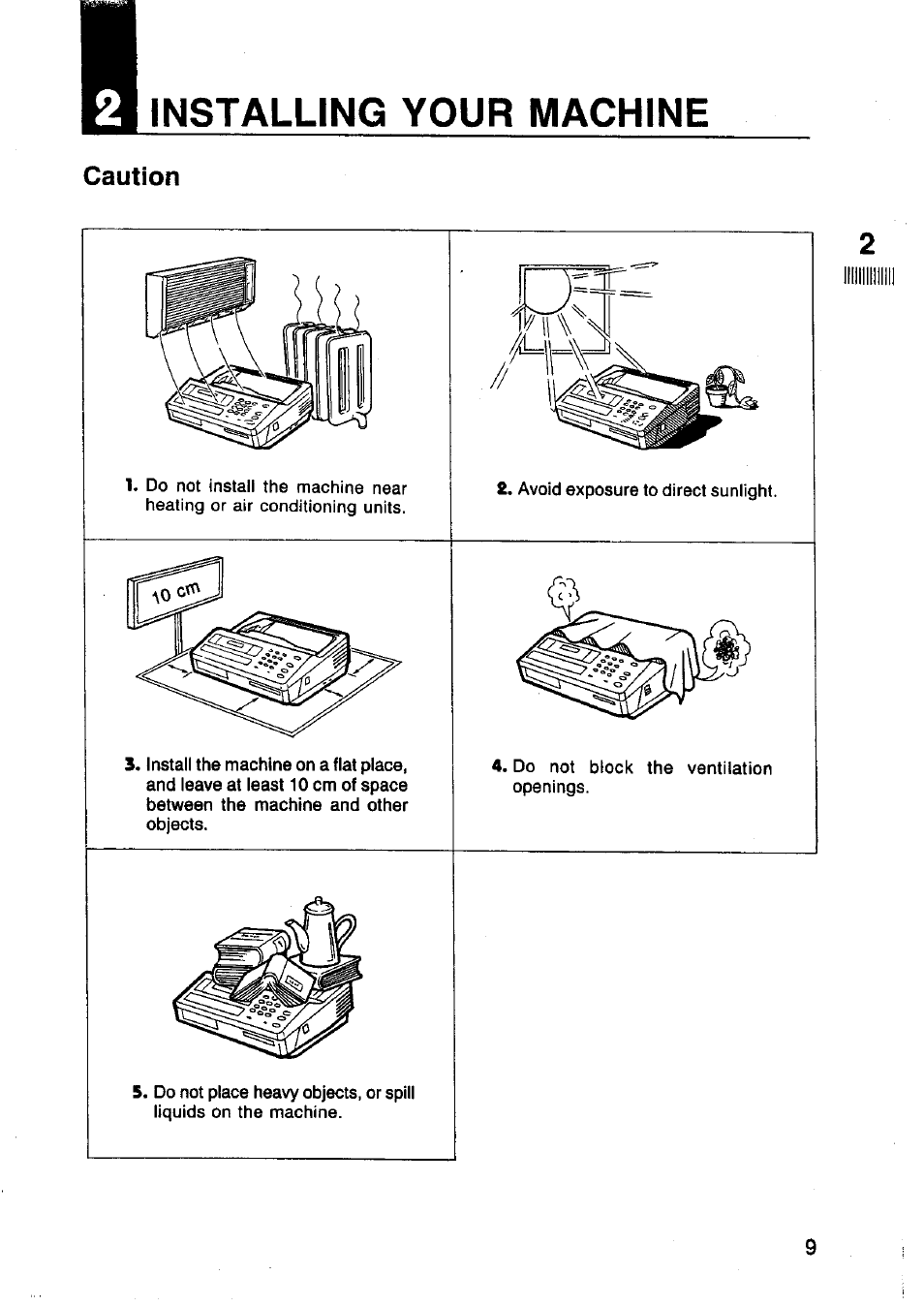 Installing your machine, Caution | Panasonic Panafax UF-130 User Manual | Page 9 / 72