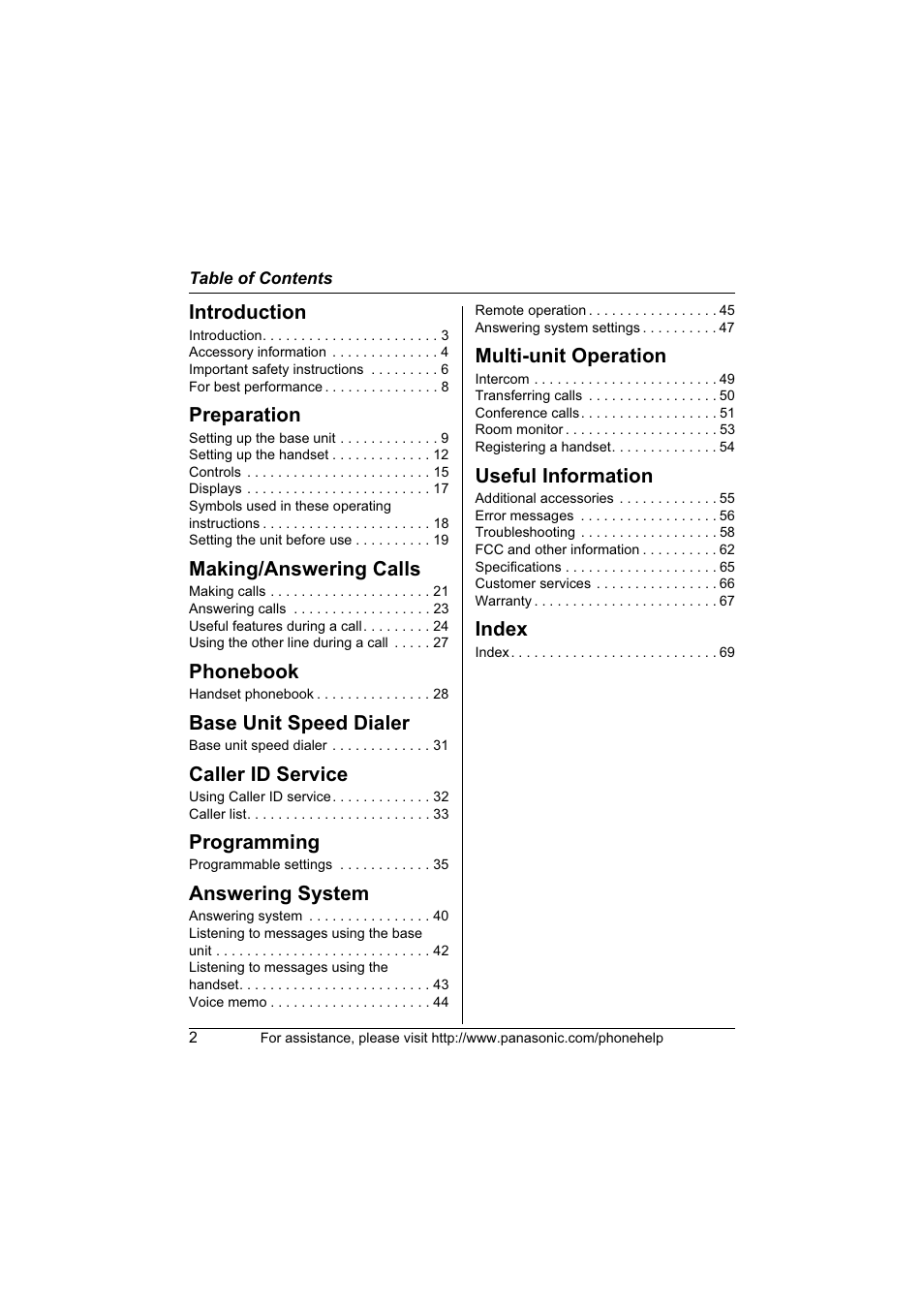 Panasonic KX-TG6700 User Manual | Page 2 / 72