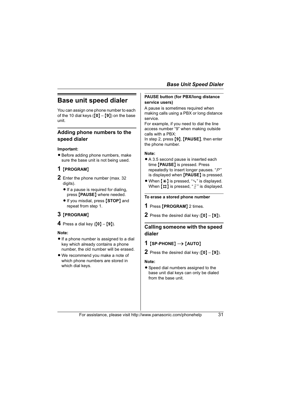 Base unit speed dialer | Panasonic KX-TG6700 User Manual | Page 31 / 72