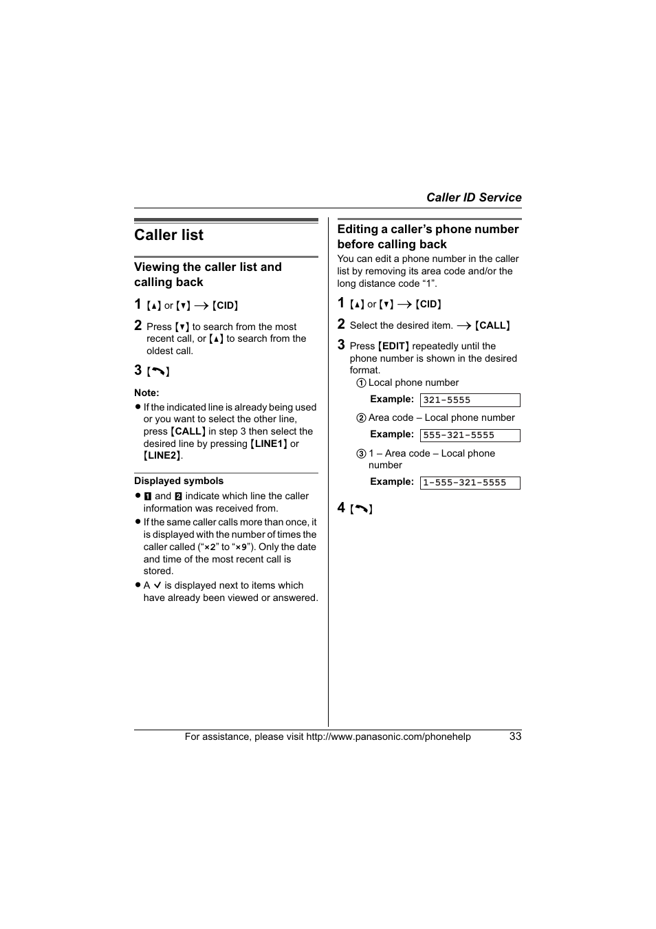 Caller list | Panasonic KX-TG6700 User Manual | Page 33 / 72