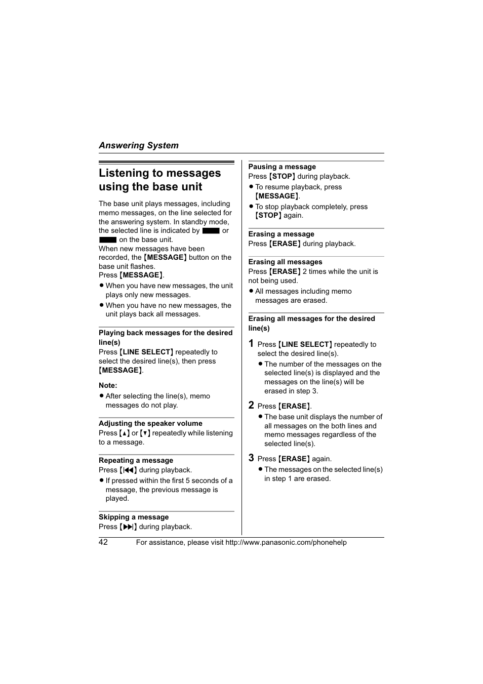 Listening to messages using the base unit | Panasonic KX-TG6700 User Manual | Page 42 / 72