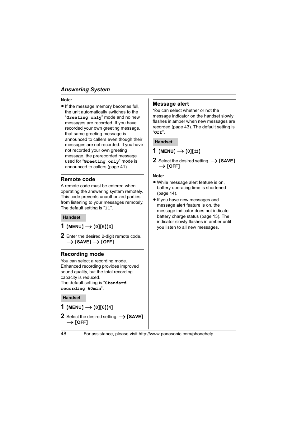 Panasonic KX-TG6700 User Manual | Page 48 / 72