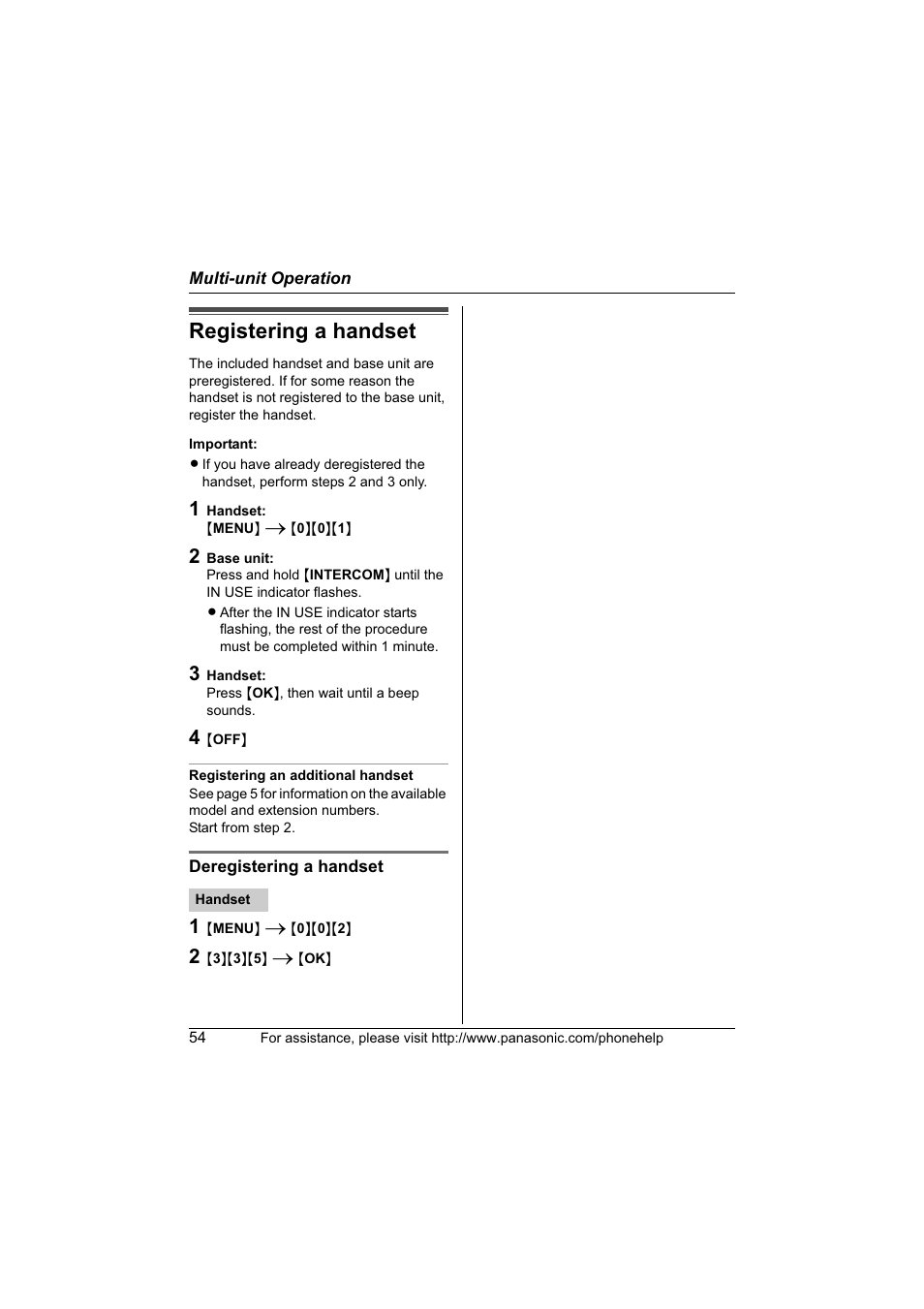 Registering a handset | Panasonic KX-TG6700 User Manual | Page 54 / 72