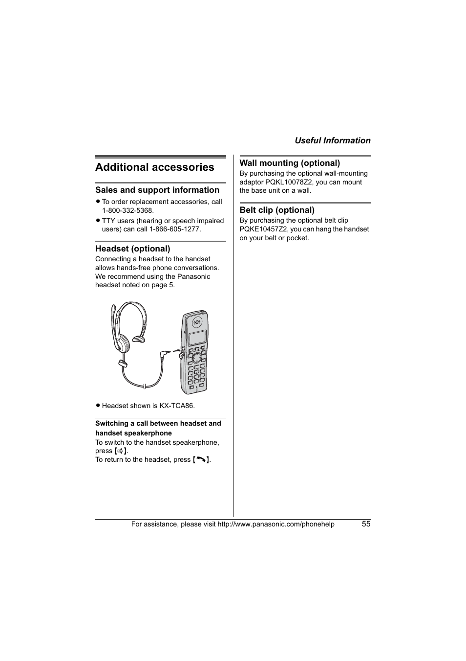 Additional accessories | Panasonic KX-TG6700 User Manual | Page 55 / 72