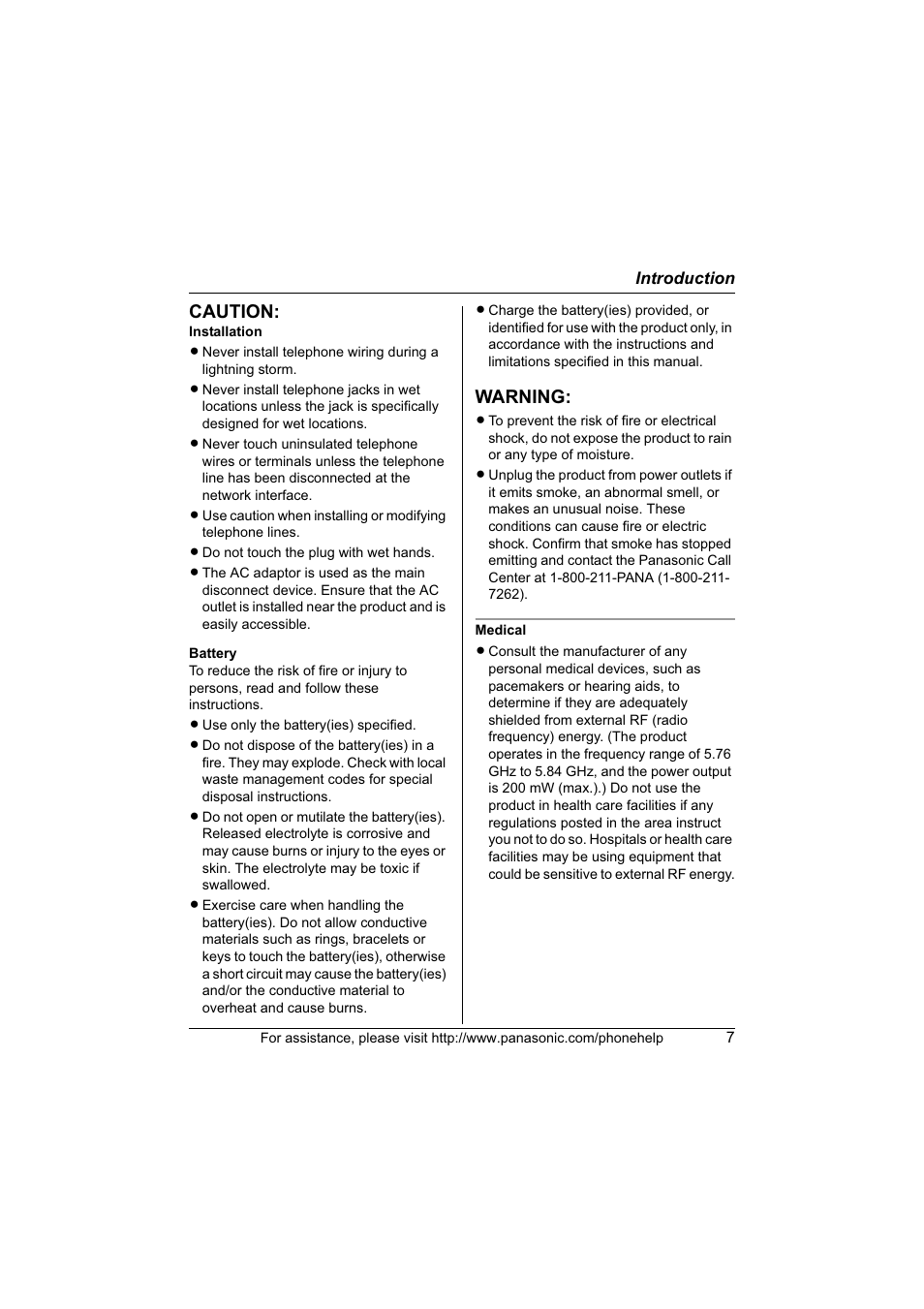 Caution, Warning | Panasonic KX-TG6700 User Manual | Page 7 / 72