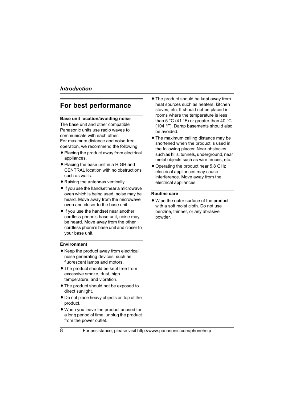 For best performance | Panasonic KX-TG6700 User Manual | Page 8 / 72