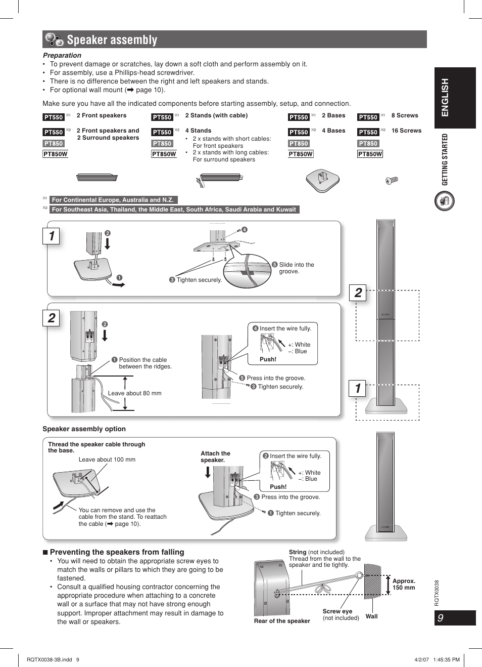 Speaker assembly, English | Panasonic SC-PT850W User Manual | Page 9 / 48