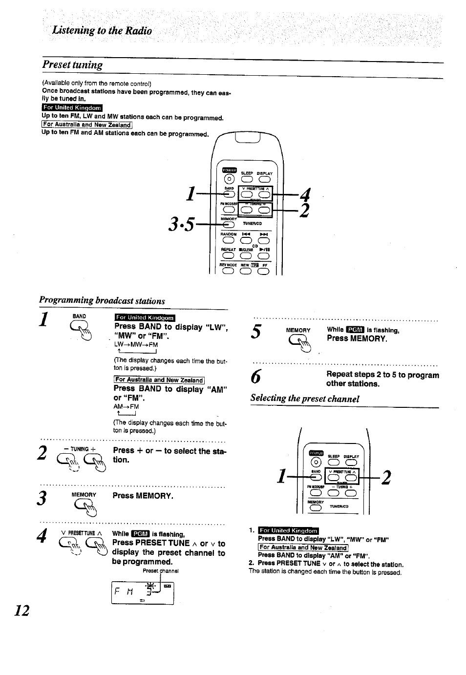 Ijistenmg to the preset tuning | Panasonic RX-ES50 User Manual | Page 12 / 32