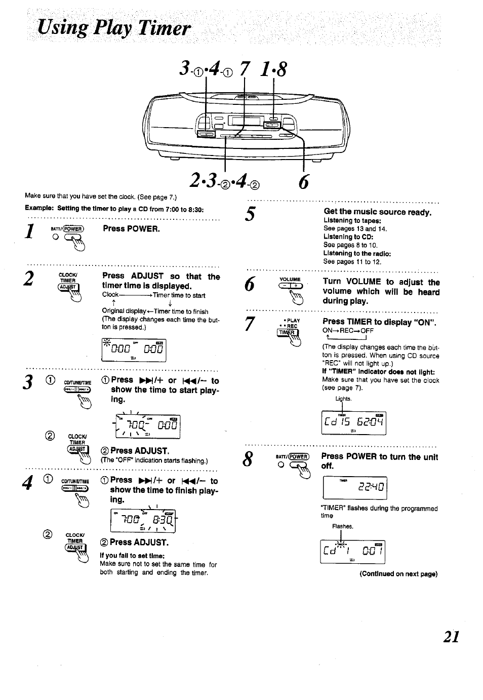 Using play timer, 2*3-(s)’4 | Panasonic RX-ES50 User Manual | Page 21 / 32