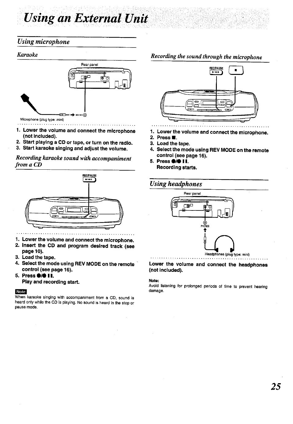 Using an external unit | Panasonic RX-ES50 User Manual | Page 25 / 32