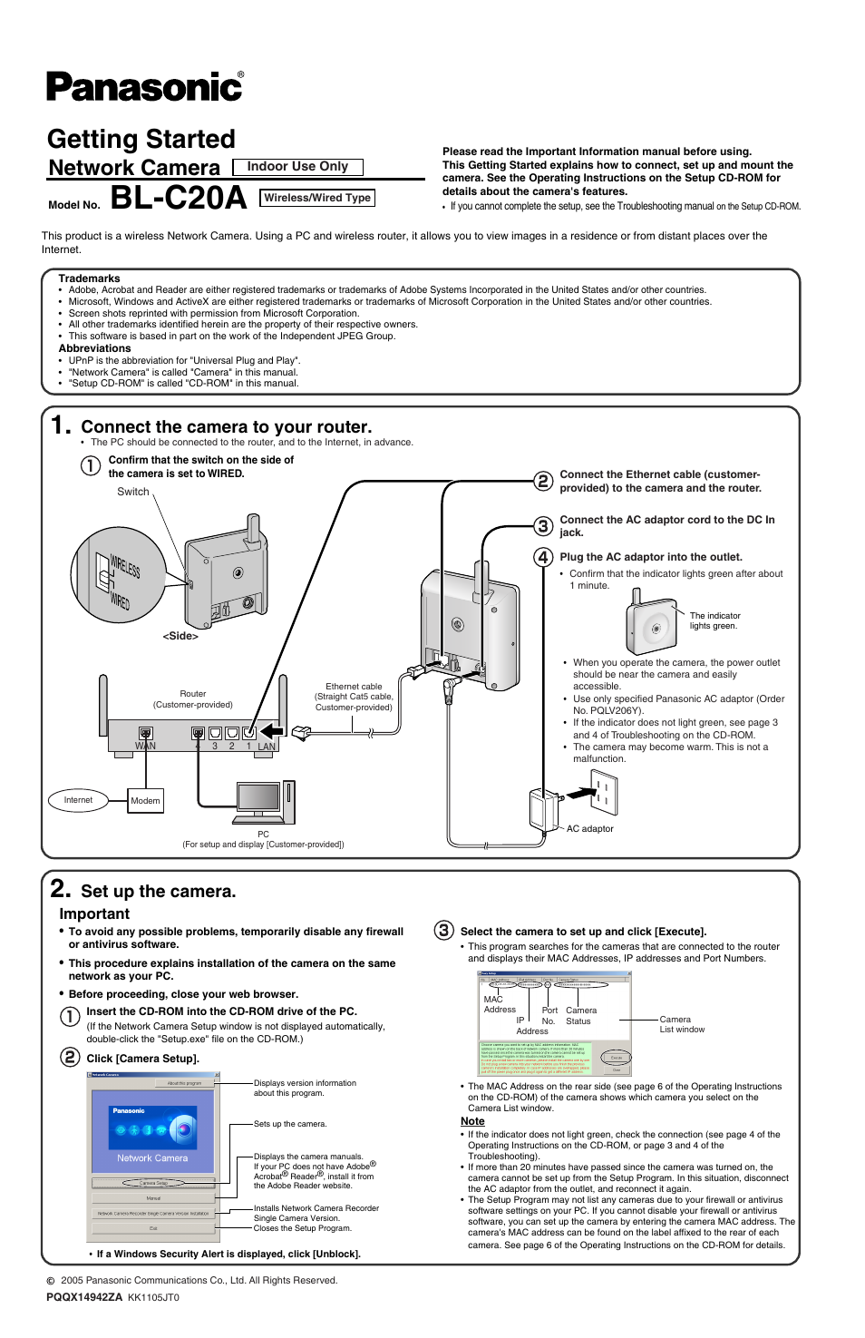 Panasonic BL-C20A User Manual | 4 pages