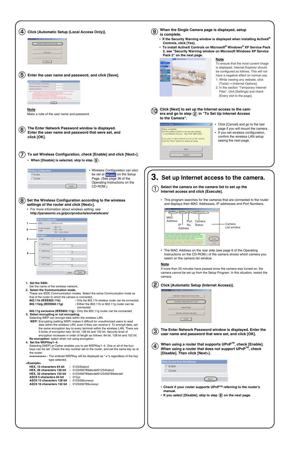 Set up internet access to the camera | Panasonic BL-C20A User Manual | Page 2 / 4