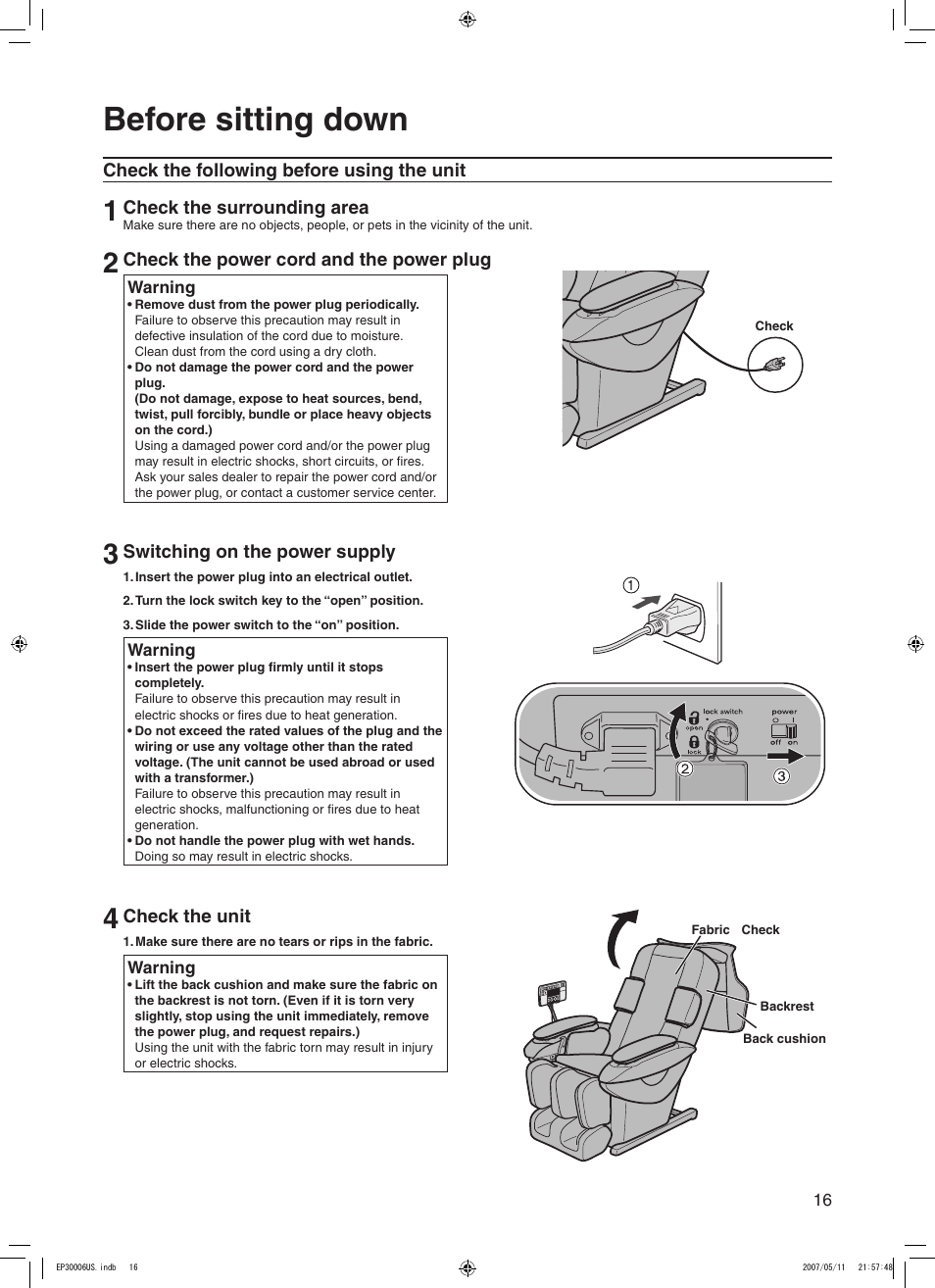 Before sitting down | Panasonic EP30006 User Manual | Page 19 / 52