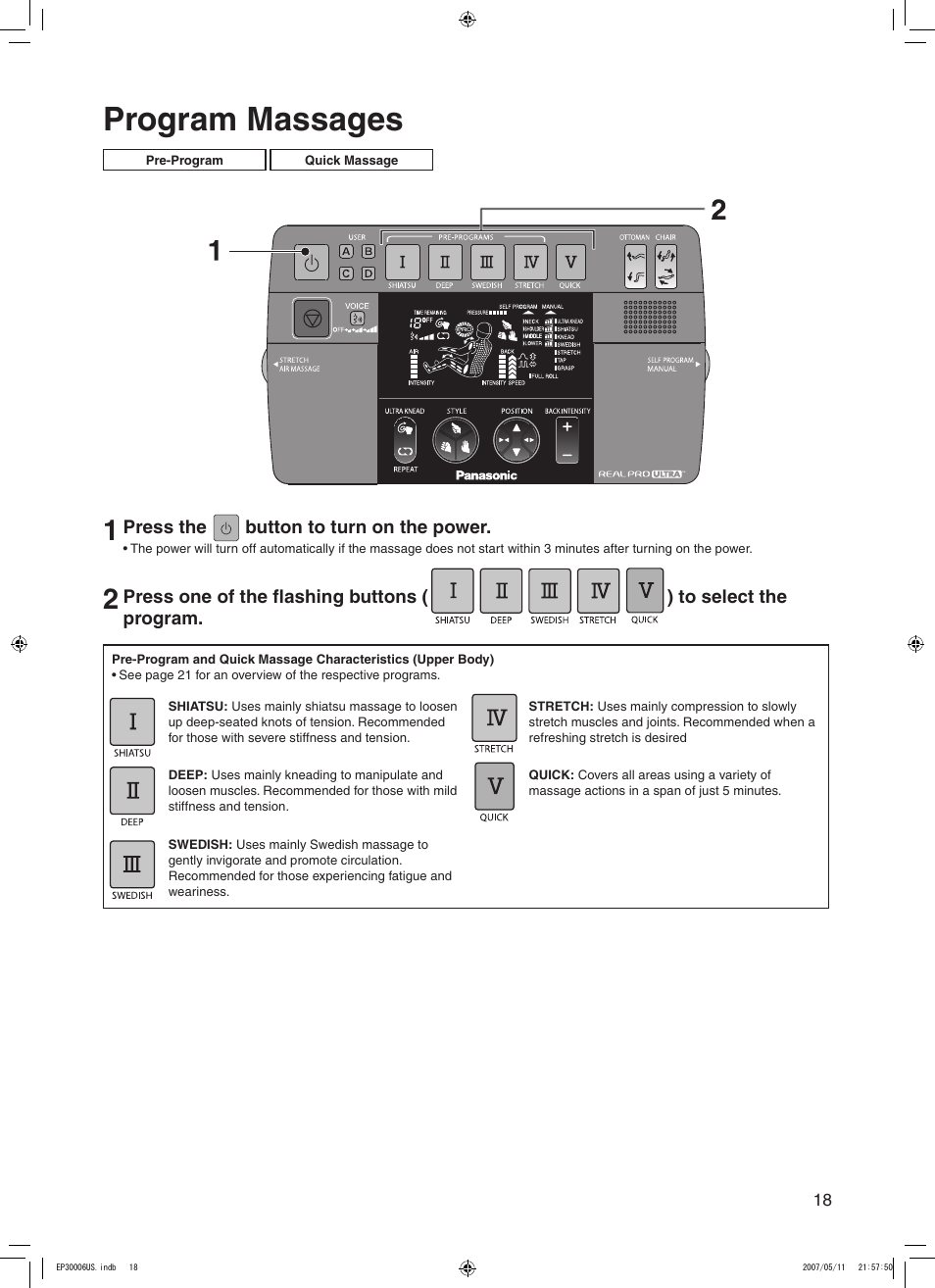 Program massages | Panasonic EP30006 User Manual | Page 21 / 52