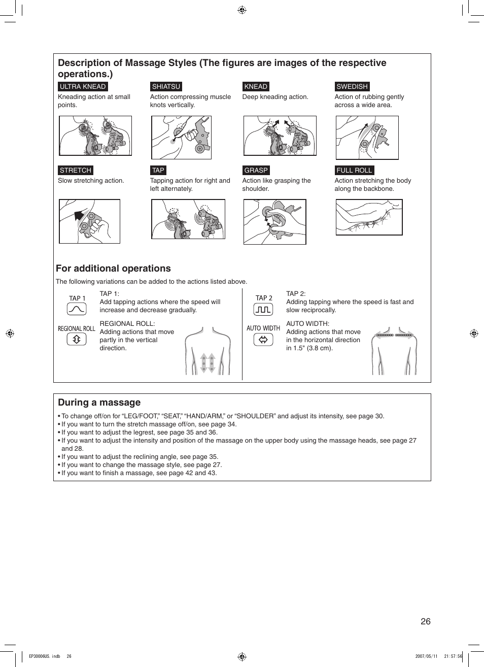 For additional operations, During a massage | Panasonic EP30006 User Manual | Page 29 / 52