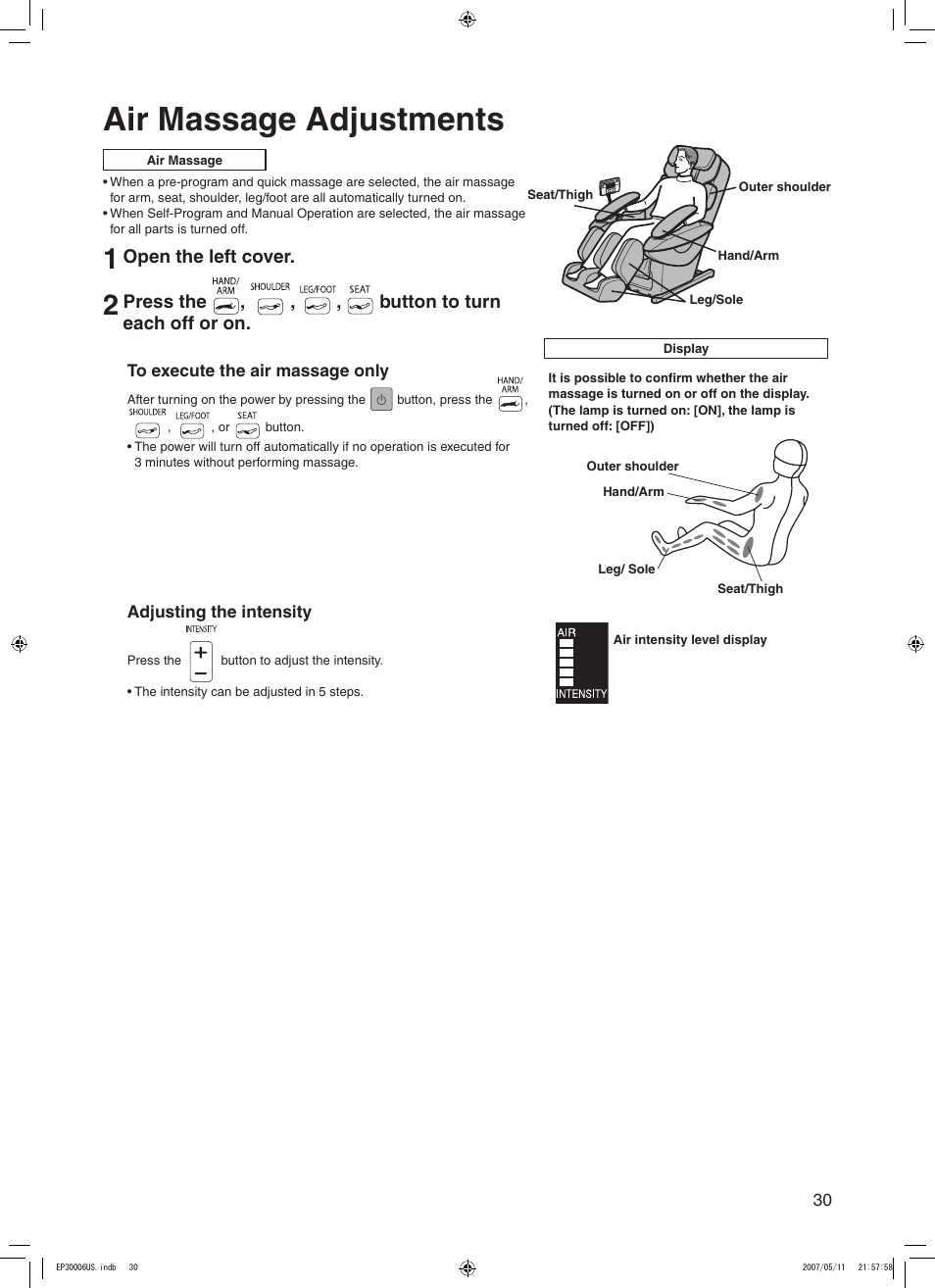 Air massage adjustments | Panasonic EP30006 User Manual | Page 33 / 52