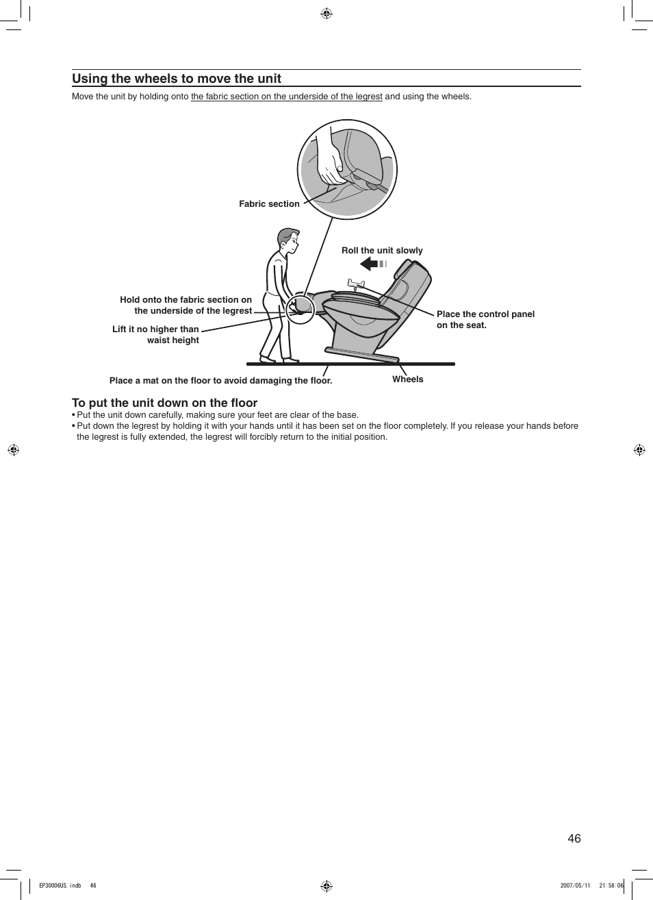Using the wheels to move the unit | Panasonic EP30006 User Manual | Page 49 / 52