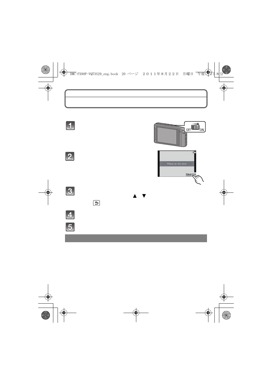 Setting date/time (clock set), Changing the clock setting | Panasonic DMC-FX90 User Manual | Page 20 / 45