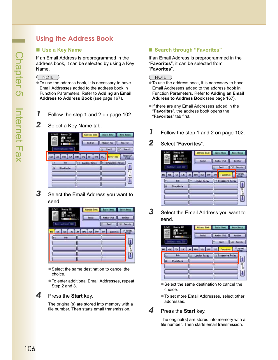 Chapter 5 internet fax, Using the address book | Panasonic WORKIO DP-C262 User Manual | Page 106 / 148