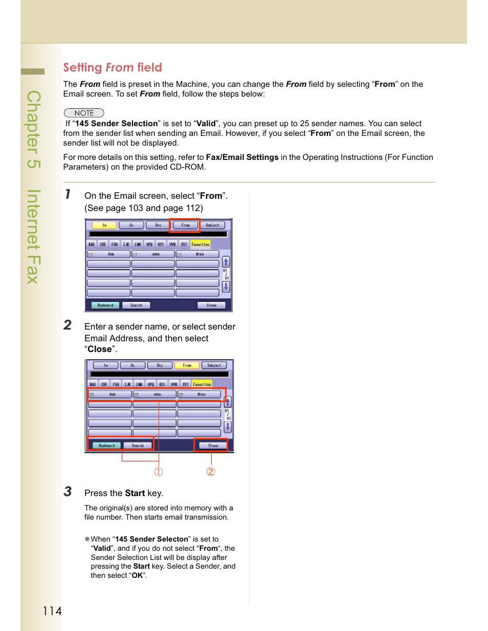 Chapter 5 internet fax, Setting from field | Panasonic WORKIO DP-C262 User Manual | Page 114 / 148