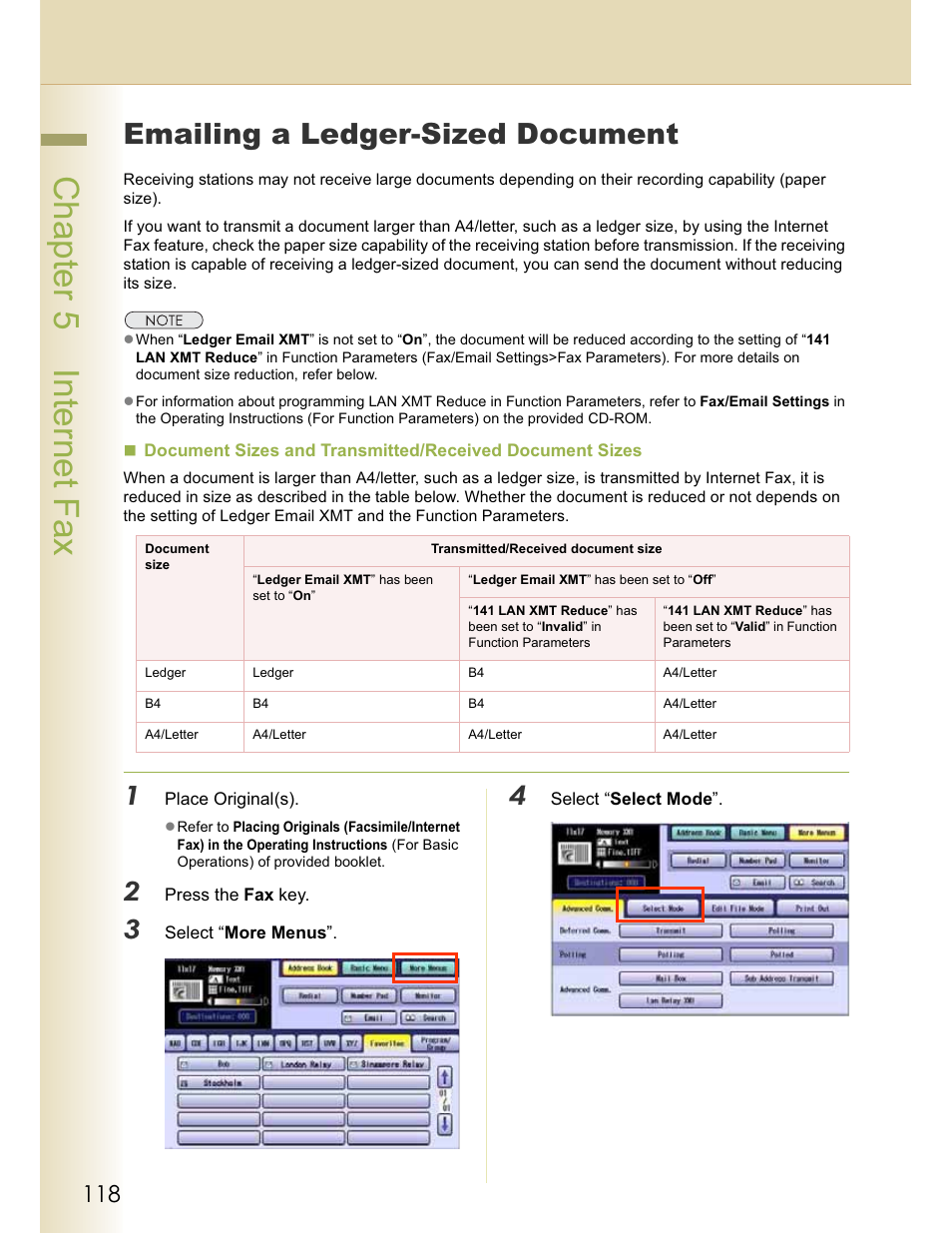 Chapter 5 internet fax, Emailing a ledger-sized document | Panasonic WORKIO DP-C262 User Manual | Page 118 / 148