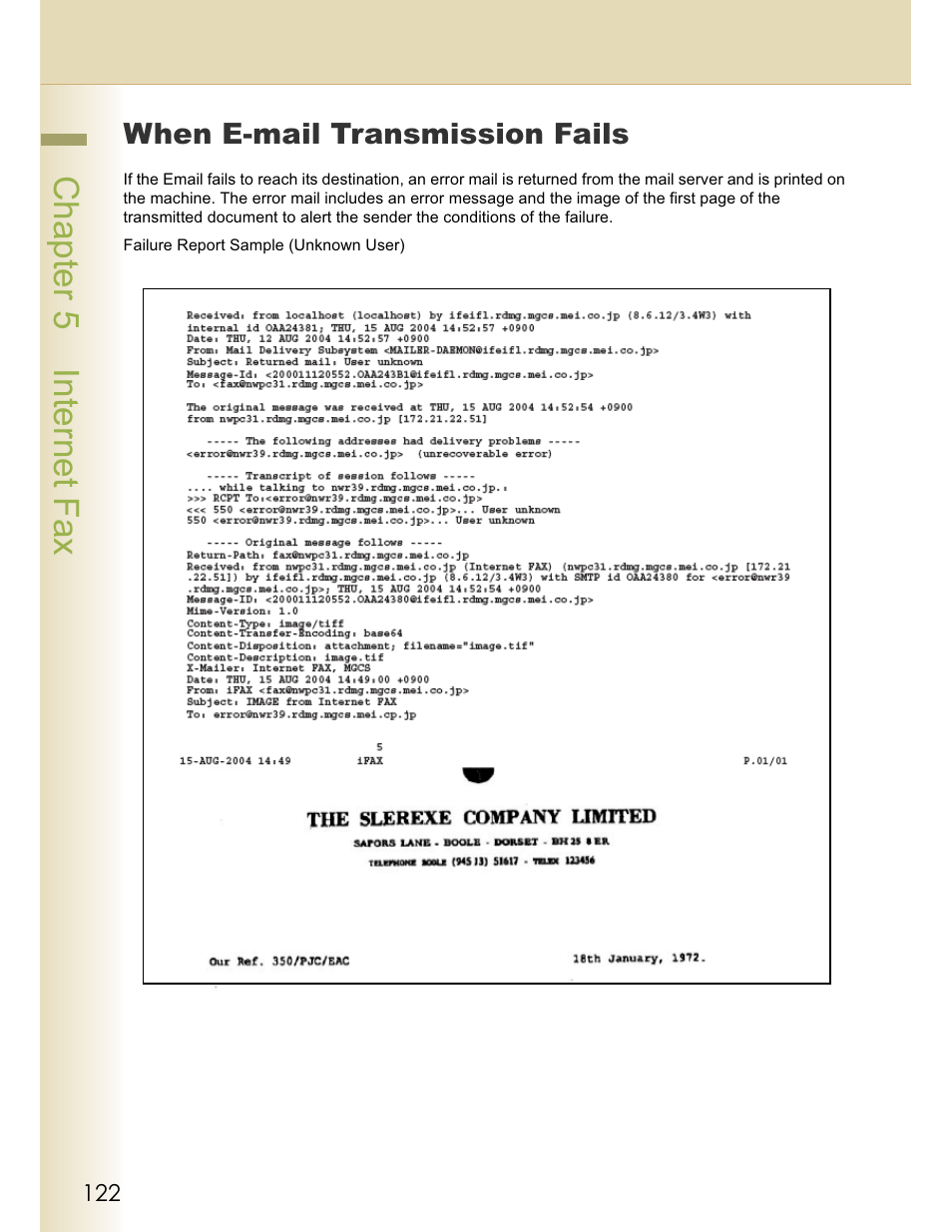 Chapter 5 internet fax, When e-mail transmission fails | Panasonic WORKIO DP-C262 User Manual | Page 122 / 148