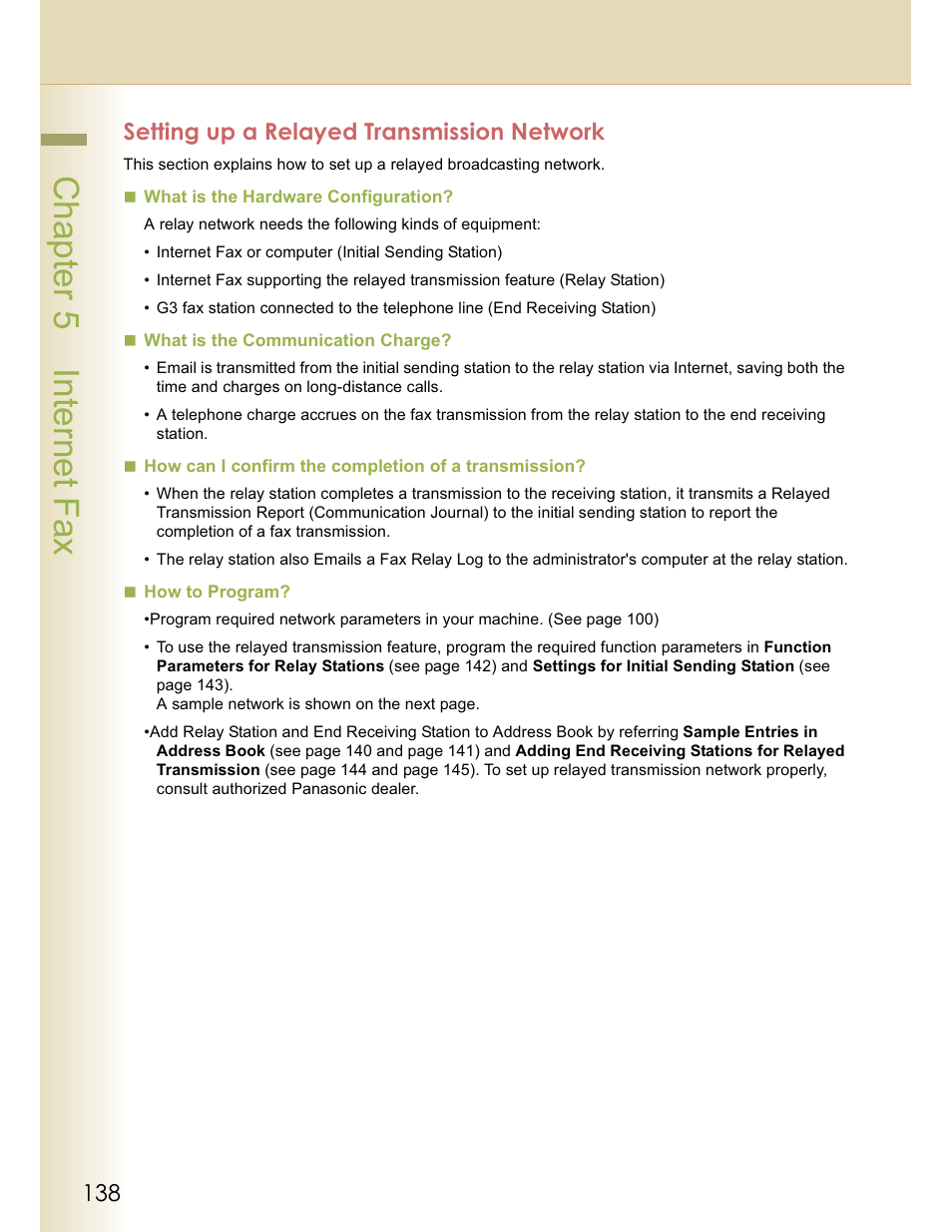 Chapter 5 internet fax, Setting up a relayed transmission network | Panasonic WORKIO DP-C262 User Manual | Page 138 / 148