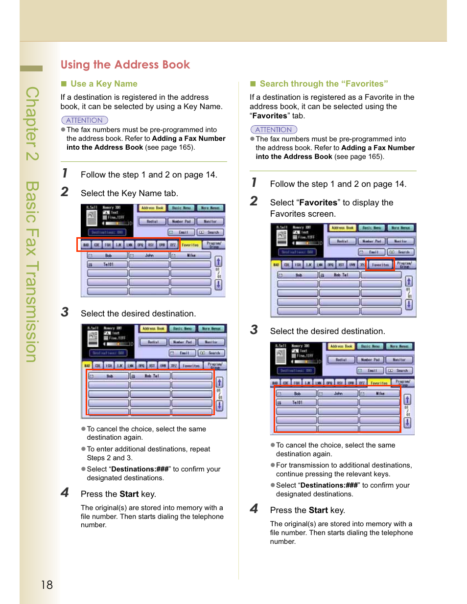 Chapter 2 basic fax transmission, Using the address book | Panasonic WORKIO DP-C262 User Manual | Page 18 / 148