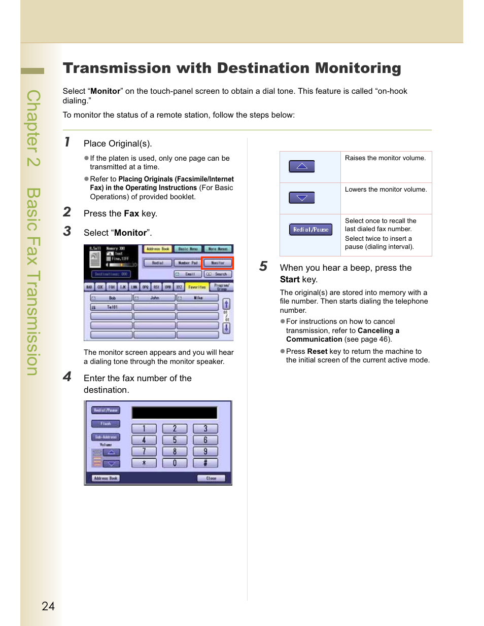Chapter 2 basic fax transmission, Transmission with destination monitoring | Panasonic WORKIO DP-C262 User Manual | Page 24 / 148