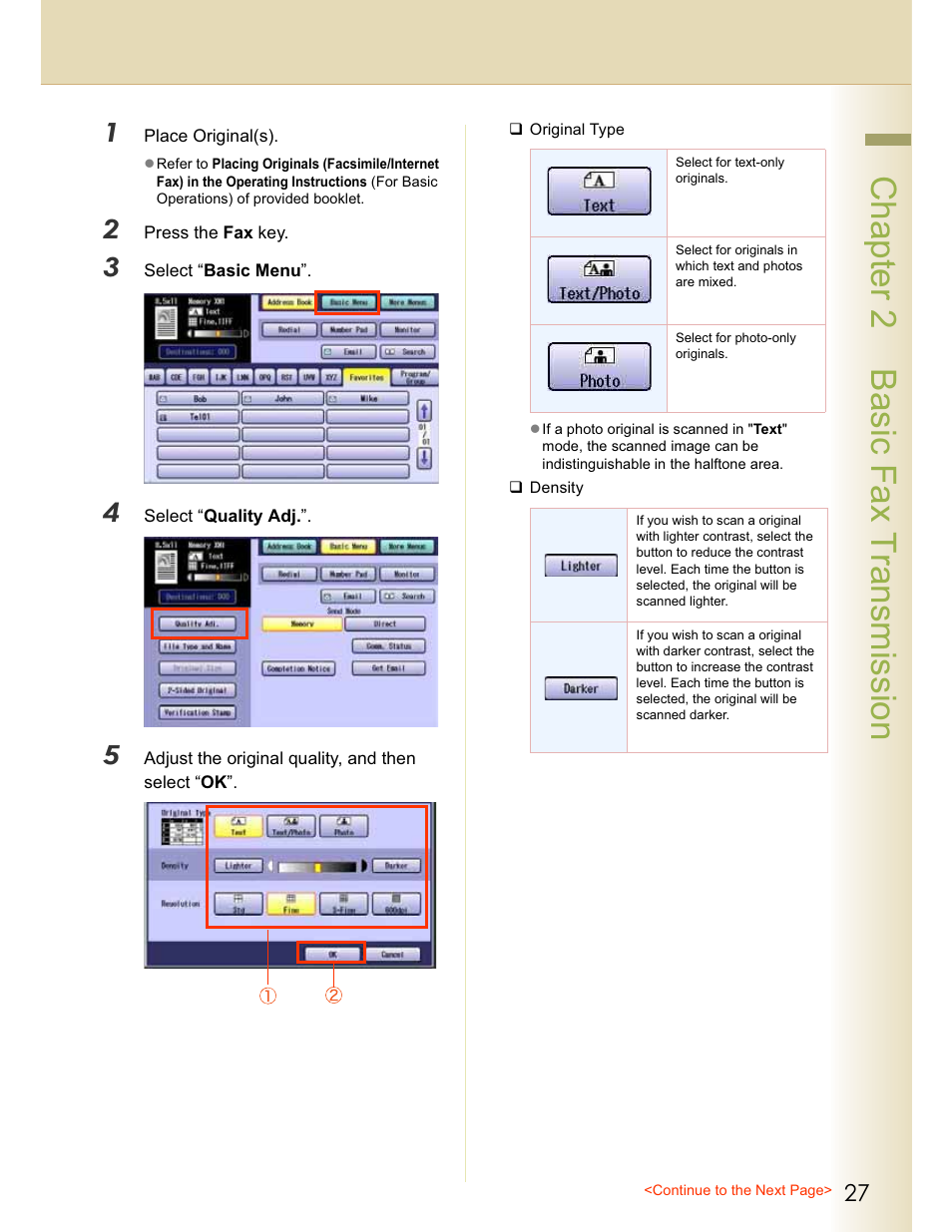 Chapter 2 basic fax transmission | Panasonic WORKIO DP-C262 User Manual | Page 27 / 148