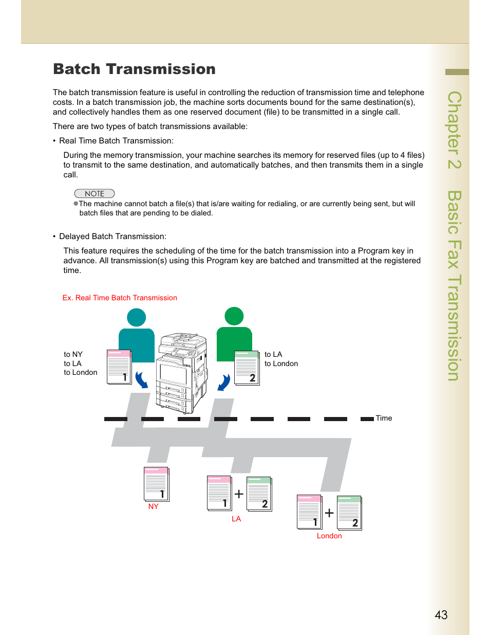 Chapter 2 basic fax transmission, Batch transmission | Panasonic WORKIO DP-C262 User Manual | Page 43 / 148