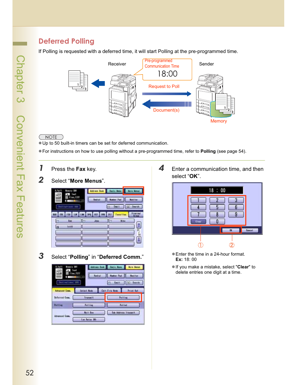 Chapter 3 convenient fax features, Deferred polling | Panasonic WORKIO DP-C262 User Manual | Page 52 / 148