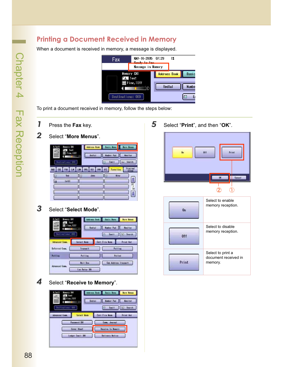 Chapter 4 fax reception | Panasonic WORKIO DP-C262 User Manual | Page 88 / 148