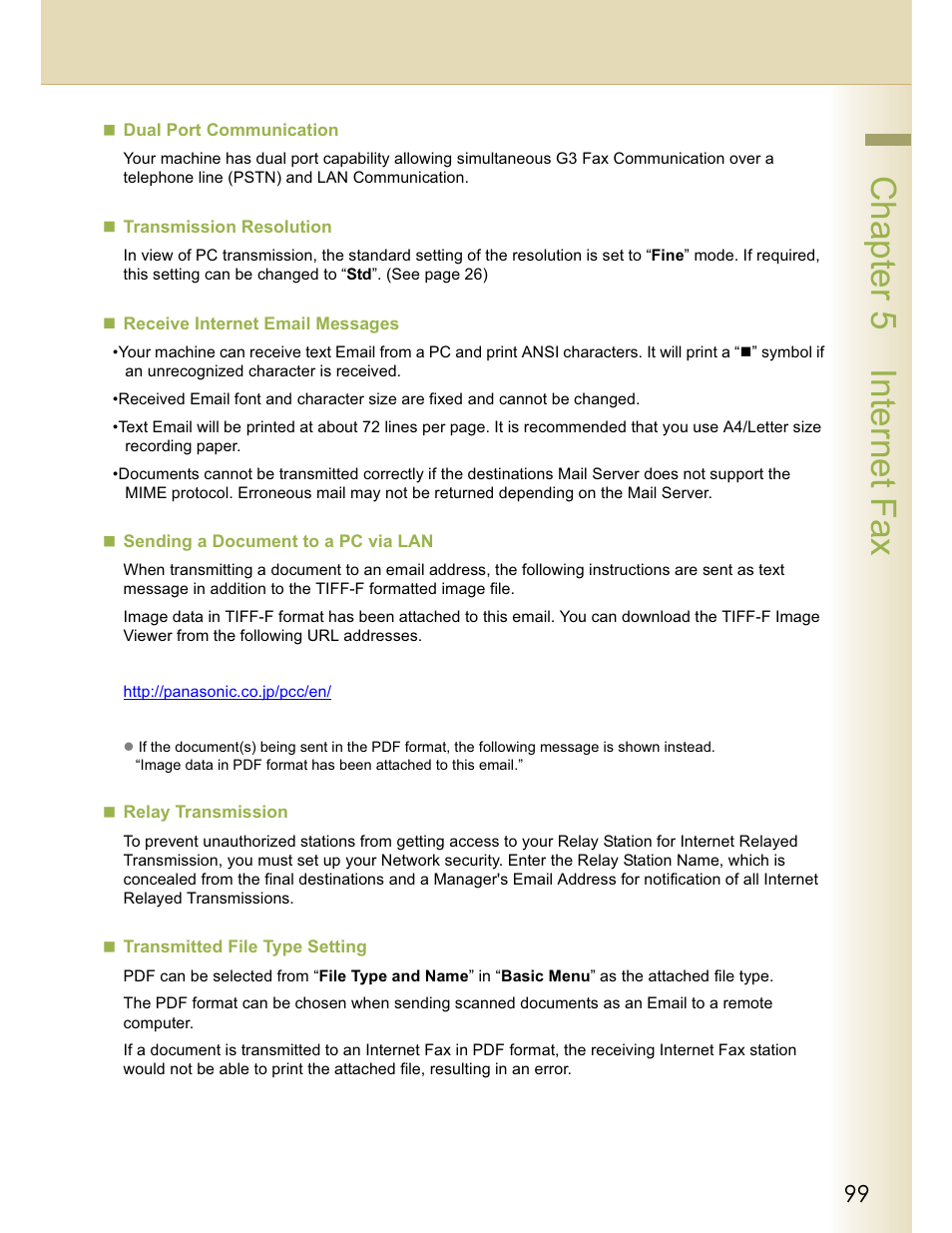 Chapter 5 internet fax | Panasonic WORKIO DP-C262 User Manual | Page 99 / 148