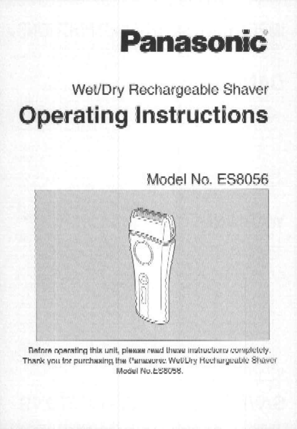 Panasonic Wet/Dry Rechargeable Shaver ES8056 User Manual | 17 pages