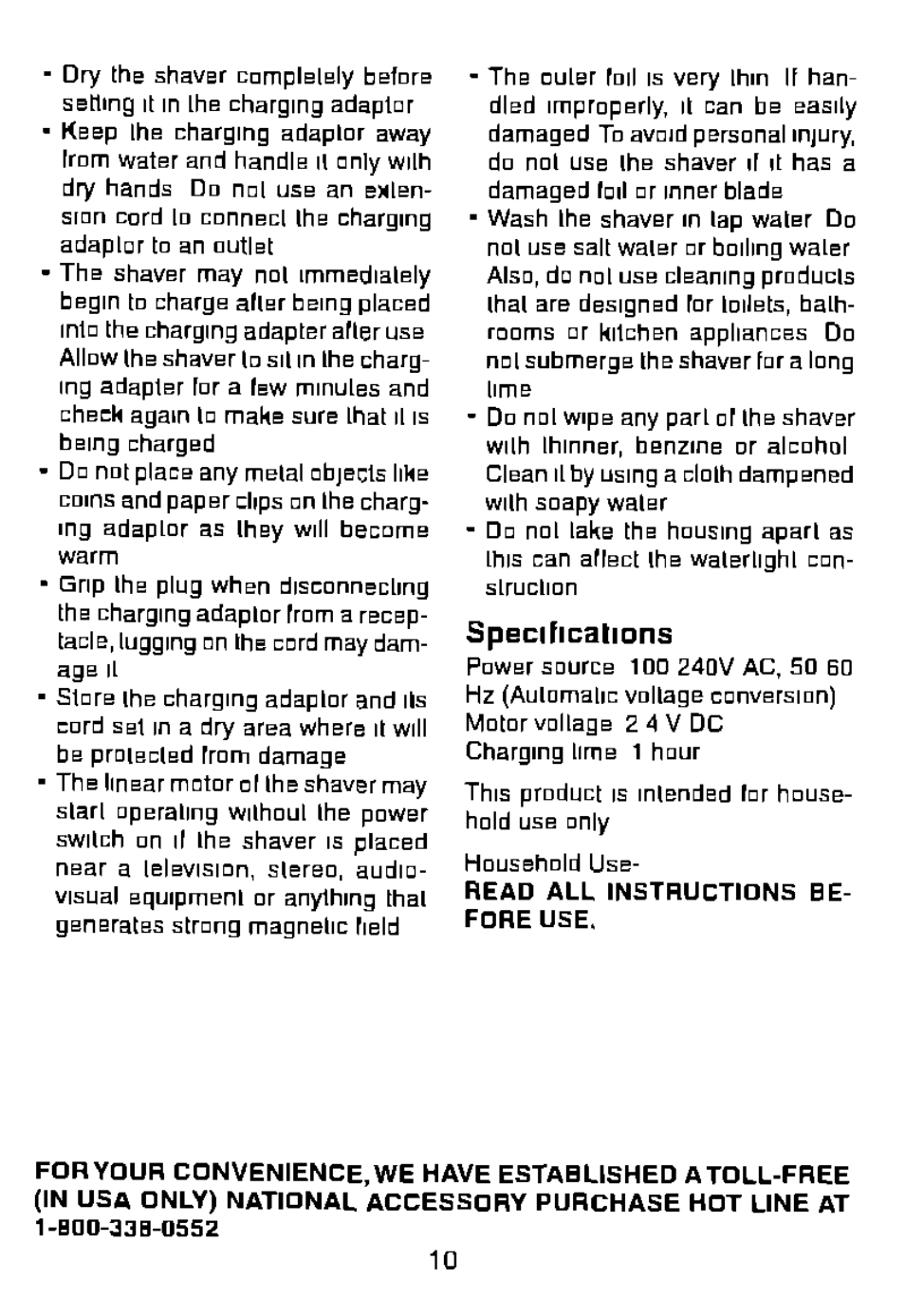 Specifications | Panasonic Wet/Dry Rechargeable Shaver ES8056 User Manual | Page 10 / 17