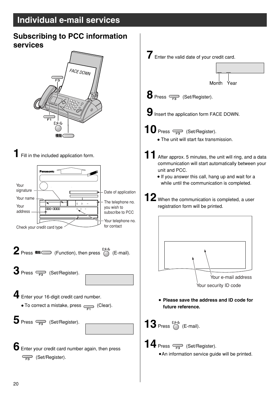 Individual e-mail services, Subscribing to pcc information services | Panasonic KX-PW601DL User Manual | Page 20 / 24