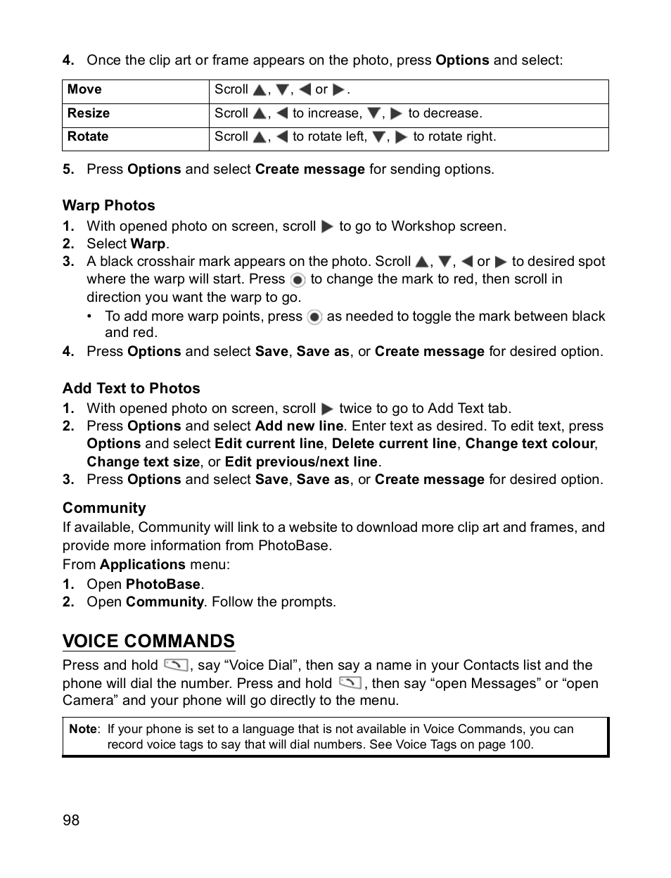 Voice commands | Panasonic X701 User Manual | Page 100 / 154