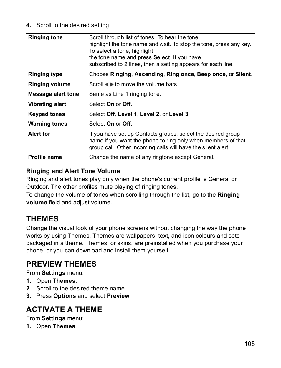 Preview themes, Activate a theme, Themes | Panasonic X701 User Manual | Page 107 / 154
