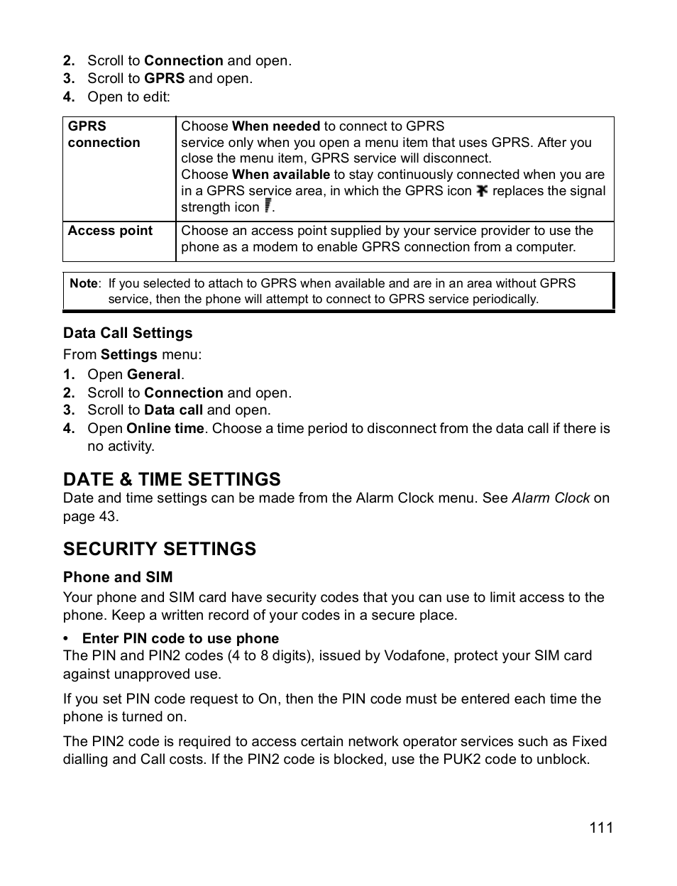 Date & time settings, Security settings | Panasonic X701 User Manual | Page 113 / 154