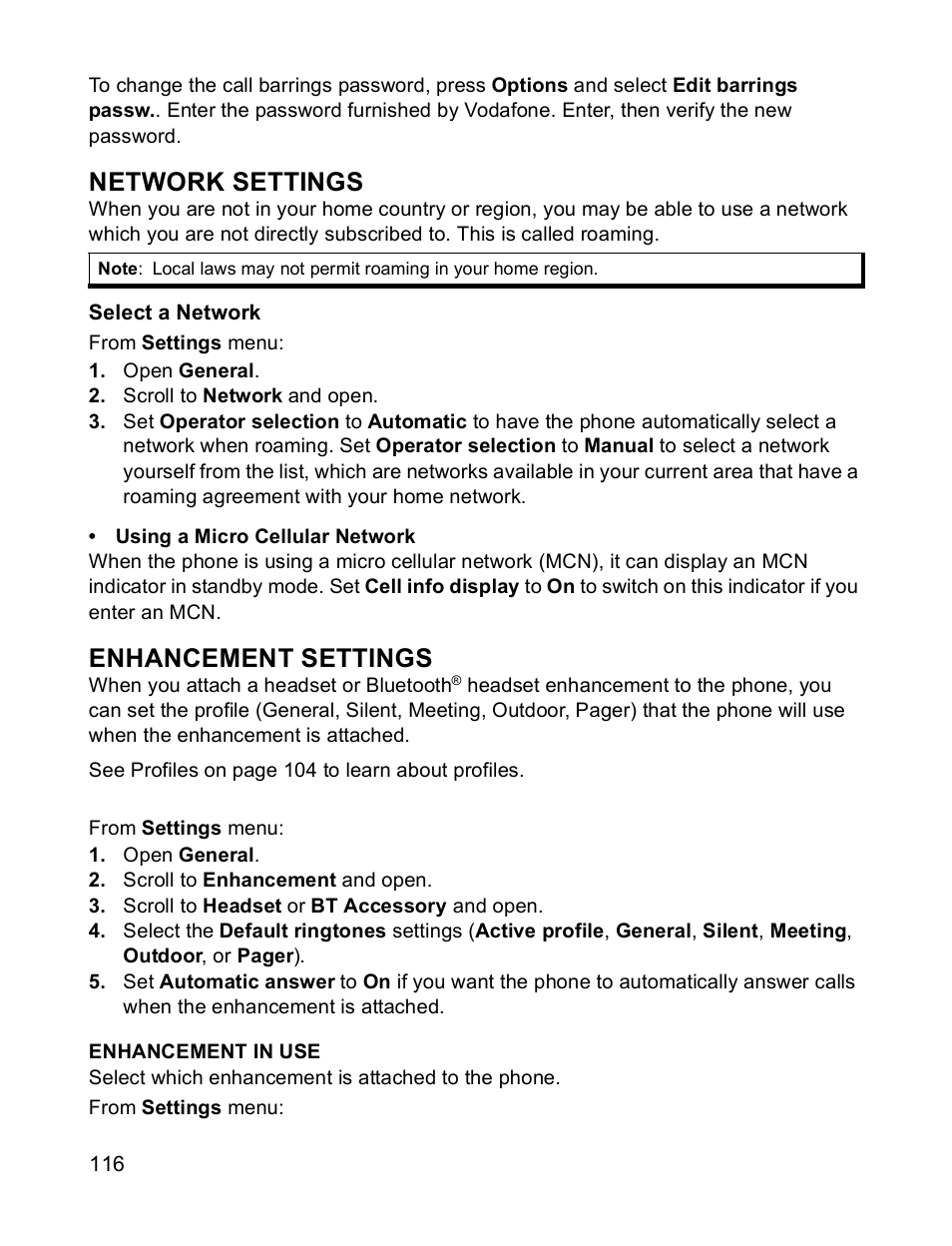 Network settings, Enhancement settings | Panasonic X701 User Manual | Page 118 / 154