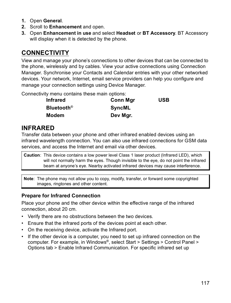 Infrared, Connectivity | Panasonic X701 User Manual | Page 119 / 154