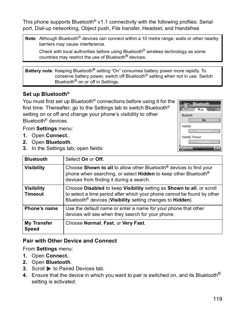 Set up bluetooth, Pair with other device and connect | Panasonic X701 User Manual | Page 121 / 154