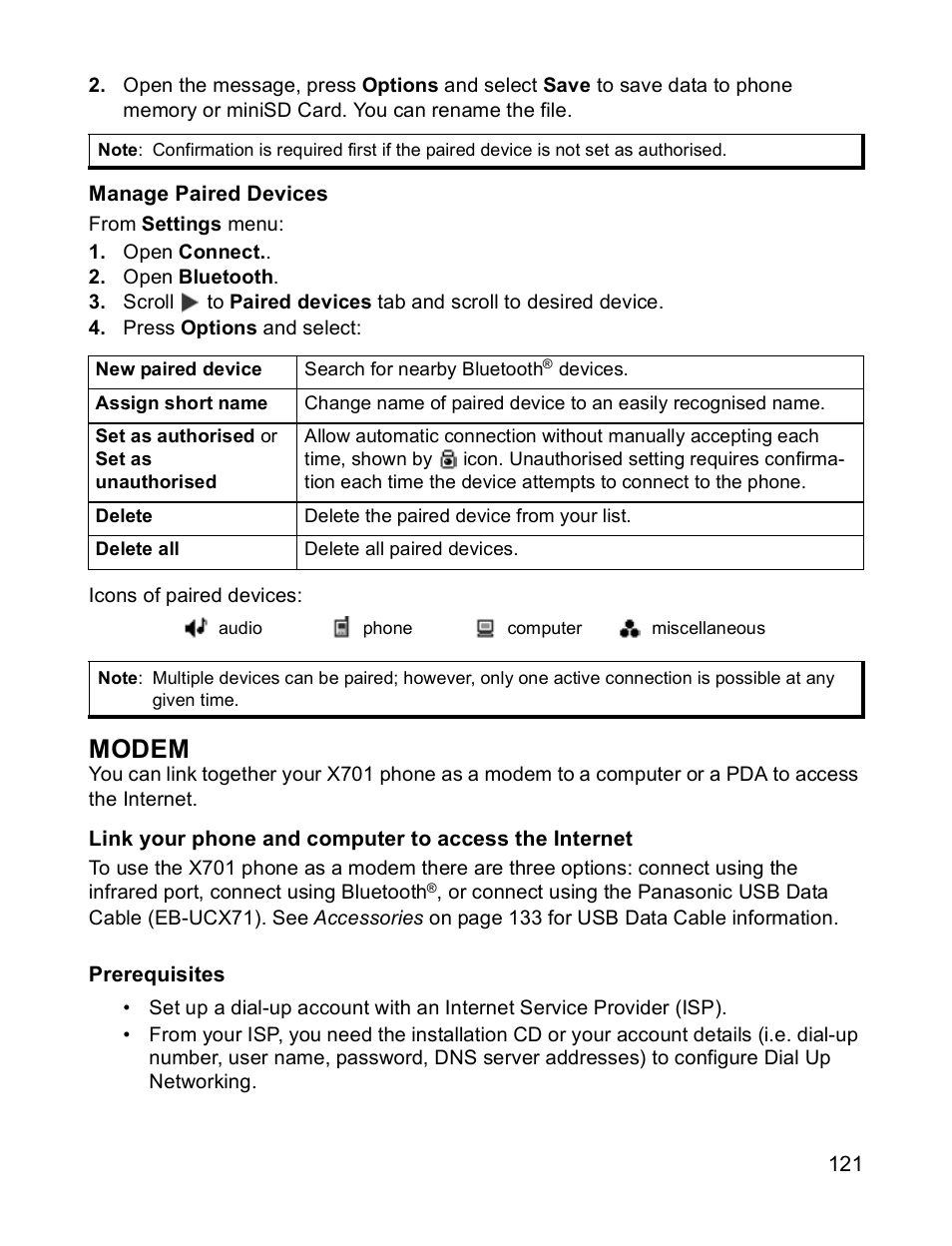 Modem | Panasonic X701 User Manual | Page 123 / 154