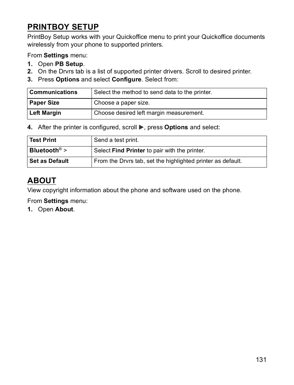 Printboy setup, About | Panasonic X701 User Manual | Page 133 / 154