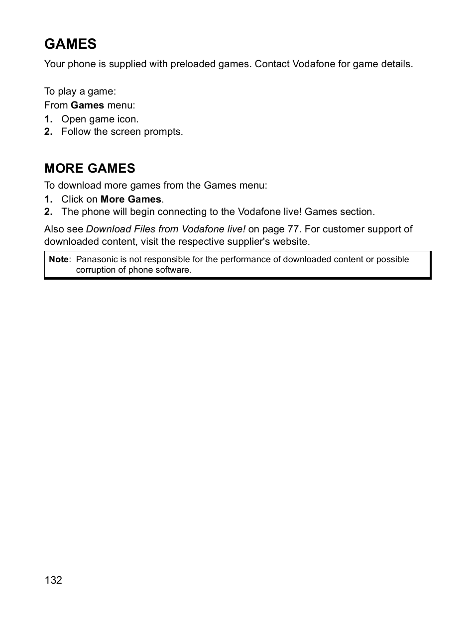 Games, More games | Panasonic X701 User Manual | Page 134 / 154
